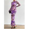 imagePRETTYGARDEN Bodycon Maxi Dress 2025 Fall Floral Long Sleeve Sexy Mesh Cocktail Wedding Guest Long DressesPurple Flower