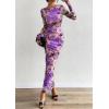 imagePRETTYGARDEN Bodycon Maxi Dress 2025 Fall Floral Long Sleeve Sexy Mesh Cocktail Wedding Guest Long DressesPurple Flower