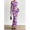 imagePRETTYGARDEN Bodycon Maxi Dress 2025 Fall Floral Long Sleeve Sexy Mesh Cocktail Wedding Guest Long DressesPurple Flower