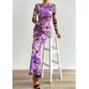 imagePRETTYGARDEN Bodycon Maxi Dress 2025 Fall Floral Long Sleeve Sexy Mesh Cocktail Wedding Guest Long DressesPurple Flower