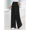 imagePRETTYGARDEN Casual Womens Pants 2025 Elastic Waist Palazzo Long Stretchy Wide Leg Trousers Knit Fall Outfits with PocketsDot Black White