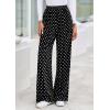 imagePRETTYGARDEN Casual Womens Pants 2025 Elastic Waist Palazzo Long Stretchy Wide Leg Trousers Knit Fall Outfits with PocketsDot Black White