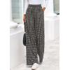 imagePRETTYGARDEN Casual Womens Pants 2025 Elastic Waist Palazzo Long Stretchy Wide Leg Trousers Knit Fall Outfits with PocketsPlaid Black Apricot