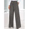 imagePRETTYGARDEN Casual Womens Pants 2025 Elastic Waist Palazzo Long Stretchy Wide Leg Trousers Knit Fall Outfits with PocketsPlaid Black Apricot