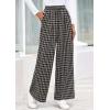 imagePRETTYGARDEN Casual Womens Pants 2025 Elastic Waist Palazzo Long Stretchy Wide Leg Trousers Knit Fall Outfits with PocketsPlaid Black Apricot