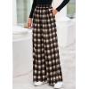 imagePRETTYGARDEN Casual Womens Pants 2025 Elastic Waist Palazzo Long Stretchy Wide Leg Trousers Knit Fall Outfits with PocketsPlaid Brown