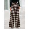 imagePRETTYGARDEN Casual Womens Pants 2025 Elastic Waist Palazzo Long Stretchy Wide Leg Trousers Knit Fall Outfits with PocketsPlaid Brown