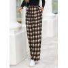 imagePRETTYGARDEN Casual Womens Pants 2025 Elastic Waist Palazzo Long Stretchy Wide Leg Trousers Knit Fall Outfits with PocketsPlaid Brown
