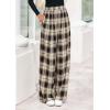 imagePRETTYGARDEN Casual Womens Pants 2025 Elastic Waist Palazzo Long Stretchy Wide Leg Trousers Knit Fall Outfits with PocketsPlaid Brown Apricot
