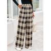 imagePRETTYGARDEN Casual Womens Pants 2025 Elastic Waist Palazzo Long Stretchy Wide Leg Trousers Knit Fall Outfits with PocketsPlaid Brown Apricot