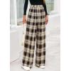 imagePRETTYGARDEN Casual Womens Pants 2025 Elastic Waist Palazzo Long Stretchy Wide Leg Trousers Knit Fall Outfits with PocketsPlaid Brown Apricot