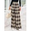 imagePRETTYGARDEN Casual Womens Pants 2025 Elastic Waist Palazzo Long Stretchy Wide Leg Trousers Knit Fall Outfits with PocketsPlaid Brown Apricot