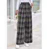 imagePRETTYGARDEN Casual Womens Pants 2025 Elastic Waist Palazzo Long Stretchy Wide Leg Trousers Knit Fall Outfits with PocketsPlaid Navy