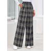 imagePRETTYGARDEN Casual Womens Pants 2025 Elastic Waist Palazzo Long Stretchy Wide Leg Trousers Knit Fall Outfits with PocketsPlaid Navy