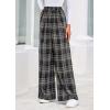 imagePRETTYGARDEN Casual Womens Pants 2025 Elastic Waist Palazzo Long Stretchy Wide Leg Trousers Knit Fall Outfits with PocketsPlaid Navy