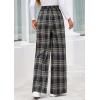 imagePRETTYGARDEN Casual Womens Pants 2025 Elastic Waist Palazzo Long Stretchy Wide Leg Trousers Knit Fall Outfits with PocketsPlaid Navy