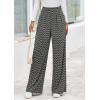 imagePRETTYGARDEN Casual Womens Pants 2025 Elastic Waist Palazzo Long Stretchy Wide Leg Trousers Knit Fall Outfits with PocketsStriped Black