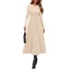 imagePRETTYGARDEN Cocktail Dresses for Women 2025 Elegant Classy Fall Long Sleeve Midi Swing A Line Flowy Modest Party DressBeige