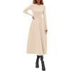 imagePRETTYGARDEN Cocktail Dresses for Women 2025 Elegant Classy Fall Long Sleeve Midi Swing A Line Flowy Modest Party DressBeige