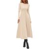 imagePRETTYGARDEN Cocktail Dresses for Women 2025 Elegant Classy Fall Long Sleeve Midi Swing A Line Flowy Modest Party DressBeige