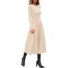 imagePRETTYGARDEN Cocktail Dresses for Women 2025 Elegant Classy Fall Long Sleeve Midi Swing A Line Flowy Modest Party DressBeige