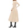 imagePRETTYGARDEN Cocktail Dresses for Women 2025 Elegant Classy Fall Long Sleeve Midi Swing A Line Flowy Modest Party DressBeige