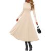 imagePRETTYGARDEN Cocktail Dresses for Women 2025 Elegant Classy Fall Long Sleeve Midi Swing A Line Flowy Modest Party DressBeige