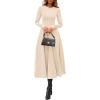 imagePRETTYGARDEN Cocktail Dresses for Women 2025 Elegant Classy Fall Long Sleeve Midi Swing A Line Flowy Modest Party DressBeige