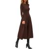 imagePRETTYGARDEN Cocktail Dresses for Women 2025 Elegant Classy Fall Long Sleeve Midi Swing A Line Flowy Modest Party DressBrown