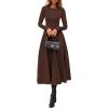 imagePRETTYGARDEN Cocktail Dresses for Women 2025 Elegant Classy Fall Long Sleeve Midi Swing A Line Flowy Modest Party DressBrown