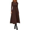 imagePRETTYGARDEN Cocktail Dresses for Women 2025 Elegant Classy Fall Long Sleeve Midi Swing A Line Flowy Modest Party DressBrown