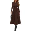 imagePRETTYGARDEN Cocktail Dresses for Women 2025 Elegant Classy Fall Long Sleeve Midi Swing A Line Flowy Modest Party DressBrown