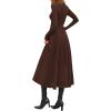 imagePRETTYGARDEN Cocktail Dresses for Women 2025 Elegant Classy Fall Long Sleeve Midi Swing A Line Flowy Modest Party DressBrown