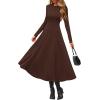 imagePRETTYGARDEN Cocktail Dresses for Women 2025 Elegant Classy Fall Long Sleeve Midi Swing A Line Flowy Modest Party DressBrown