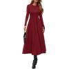 imagePRETTYGARDEN Cocktail Dresses for Women 2025 Elegant Classy Fall Long Sleeve Midi Swing A Line Flowy Modest Party DressBurgundy