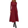 imagePRETTYGARDEN Cocktail Dresses for Women 2025 Elegant Classy Fall Long Sleeve Midi Swing A Line Flowy Modest Party DressBurgundy