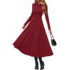 imagePRETTYGARDEN Cocktail Dresses for Women 2025 Elegant Classy Fall Long Sleeve Midi Swing A Line Flowy Modest Party DressBurgundy