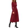 imagePRETTYGARDEN Cocktail Dresses for Women 2025 Elegant Classy Fall Long Sleeve Midi Swing A Line Flowy Modest Party DressBurgundy