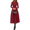 imagePRETTYGARDEN Cocktail Dresses for Women 2025 Elegant Classy Fall Long Sleeve Midi Swing A Line Flowy Modest Party DressBurgundy