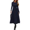 imagePRETTYGARDEN Cocktail Dresses for Women 2025 Elegant Classy Fall Long Sleeve Midi Swing A Line Flowy Modest Party DressDark Blue