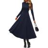 imagePRETTYGARDEN Cocktail Dresses for Women 2025 Elegant Classy Fall Long Sleeve Midi Swing A Line Flowy Modest Party DressDark Blue