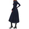 imagePRETTYGARDEN Cocktail Dresses for Women 2025 Elegant Classy Fall Long Sleeve Midi Swing A Line Flowy Modest Party DressDark Blue