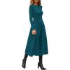 imagePRETTYGARDEN Cocktail Dresses for Women 2025 Elegant Classy Fall Long Sleeve Midi Swing A Line Flowy Modest Party DressDark Cyan