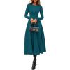 imagePRETTYGARDEN Cocktail Dresses for Women 2025 Elegant Classy Fall Long Sleeve Midi Swing A Line Flowy Modest Party DressDark Cyan