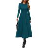 imagePRETTYGARDEN Cocktail Dresses for Women 2025 Elegant Classy Fall Long Sleeve Midi Swing A Line Flowy Modest Party DressDark Cyan