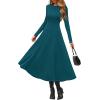 imagePRETTYGARDEN Cocktail Dresses for Women 2025 Elegant Classy Fall Long Sleeve Midi Swing A Line Flowy Modest Party DressDark Cyan