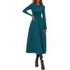 imagePRETTYGARDEN Cocktail Dresses for Women 2025 Elegant Classy Fall Long Sleeve Midi Swing A Line Flowy Modest Party DressDark Cyan