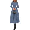 imagePRETTYGARDEN Cocktail Dresses for Women 2025 Elegant Classy Fall Long Sleeve Midi Swing A Line Flowy Modest Party DressDusty Blue