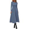 imagePRETTYGARDEN Cocktail Dresses for Women 2025 Elegant Classy Fall Long Sleeve Midi Swing A Line Flowy Modest Party DressDusty Blue