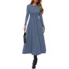 imagePRETTYGARDEN Cocktail Dresses for Women 2025 Elegant Classy Fall Long Sleeve Midi Swing A Line Flowy Modest Party DressDusty Blue